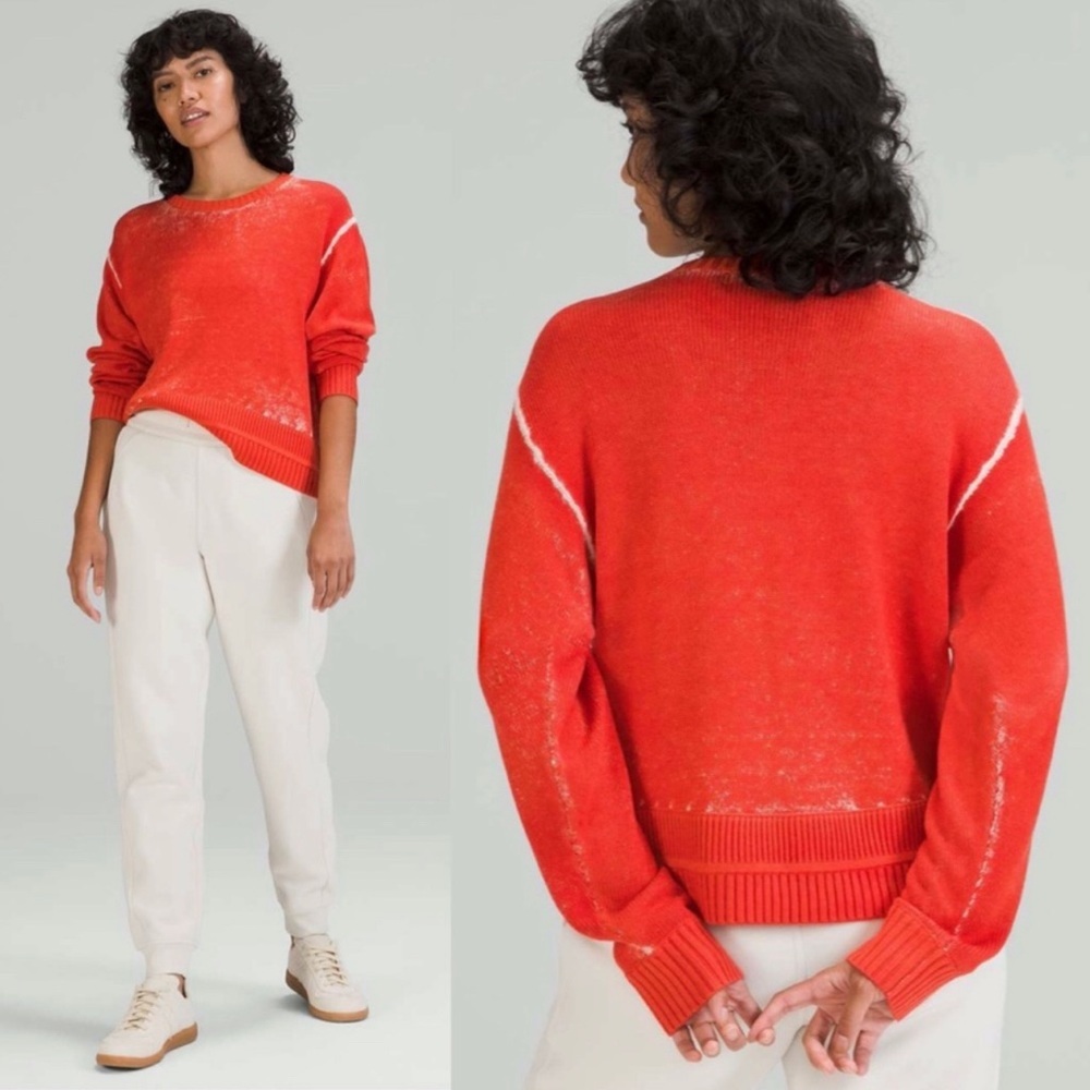 Lululemon Cashmere Blend Orange Red Knit Crewneck Sweater 10 12 L XL